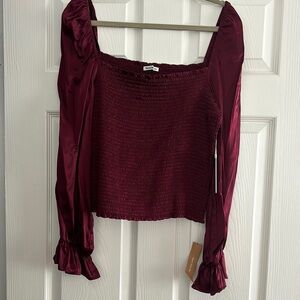 Burgundy Long Sleeve Smocked Reformation Top